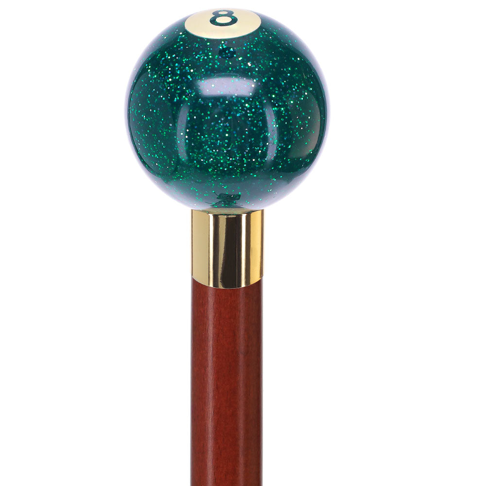 Green Sparkle 8 Ball Shift Knob Cane w/ Custom Color Ash Shaft & Collar Billiard Walking Sticks - Tophatter Daily Deals