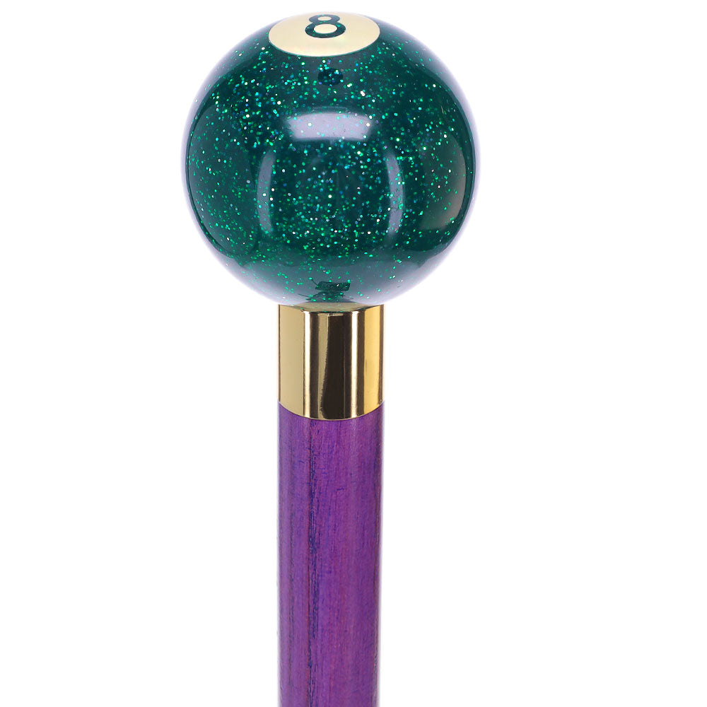 Green Sparkle 8 Ball Shift Knob Cane w/ Custom Color Ash Shaft & Collar Billiard Walking Sticks - Tophatter Daily Deals