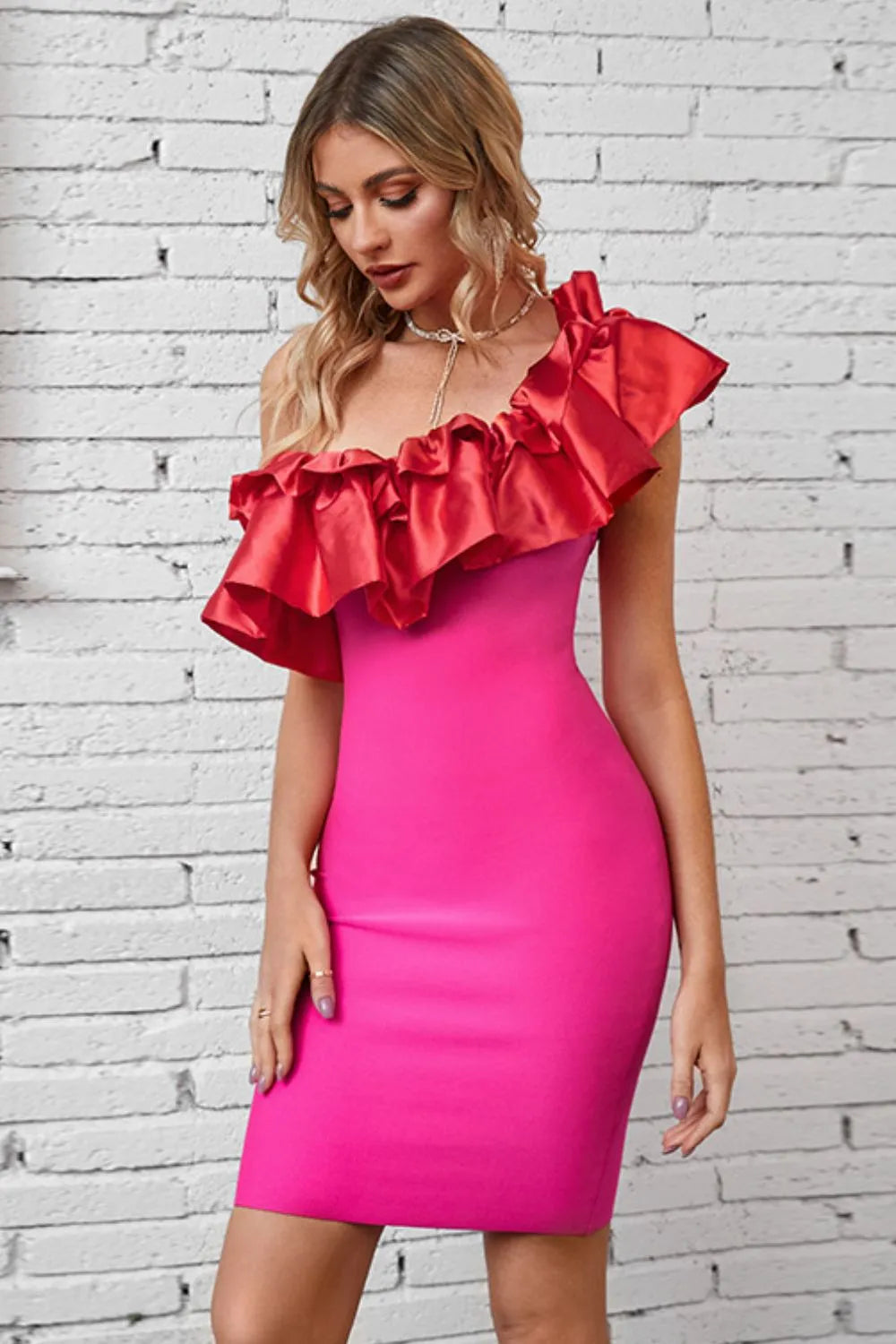 Ruffled One-Shoulder Bodycon Dress Cocktail Dresses - Tophatter Daily Deals