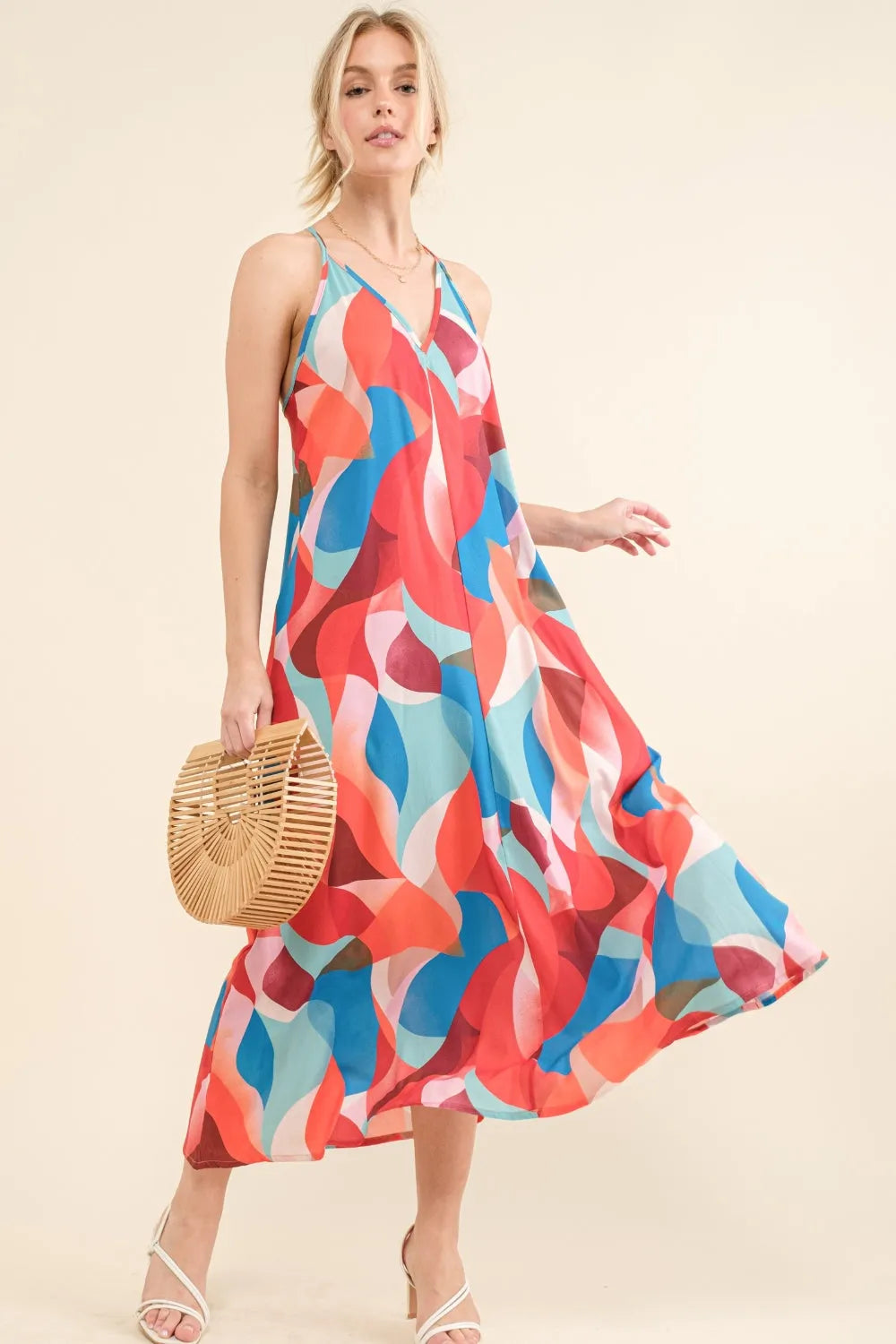 And the Why Printed Crisscross Back Cami Dress Blue Multi Casual Dresses - Tophatter Daily Deals