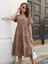 V-Neck Short Sleeve Midi Dress Casual Dresses - Tophatter Daily Deals