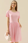 Ninexis Full Size Round Neck Ruched Dress with Pockets LT PINK Cocktail Dresses - Tophatter Daily Deals