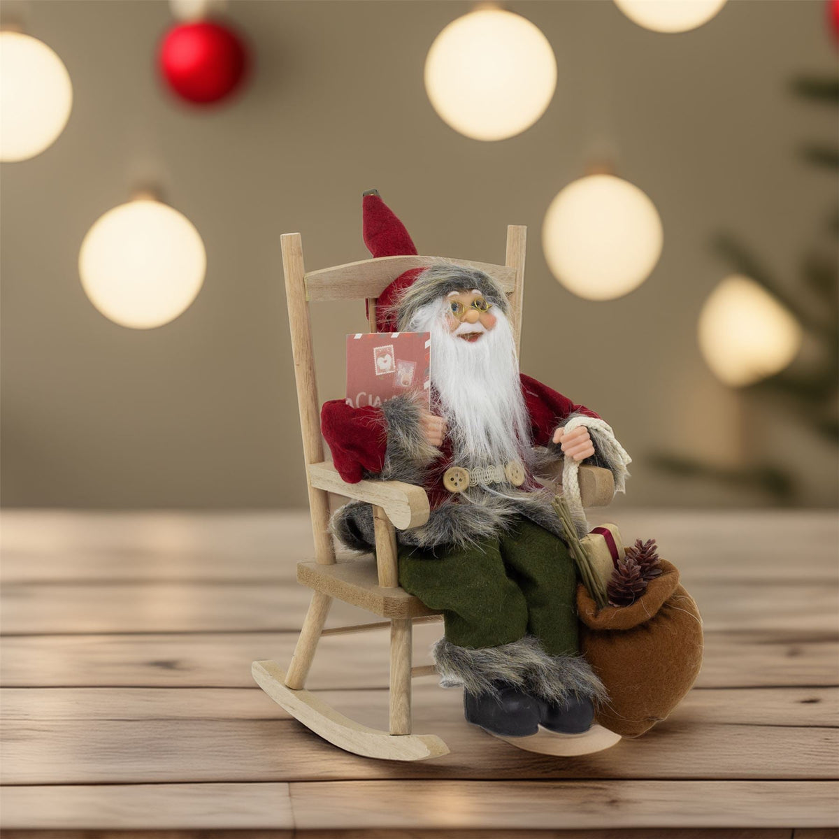 Traditional Santa Claus in Rocking Chair | Rustic Father Christmas Figurine Ornament - Tophatter Daily Deals