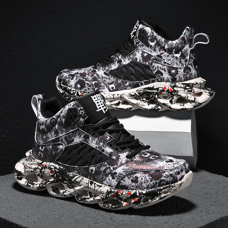 Basketball shoes men trend camouflage graffiti hand drawn Black 0 - Tophatter Daily Deals
