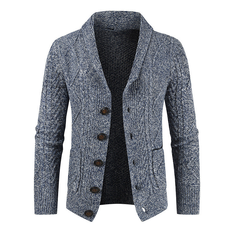 Warm Textured Mens Cardigan - Shawl V Neck, Cable Knit Navy 3D Changing Face Moving Picture Frame - Tophatter Daily Deals