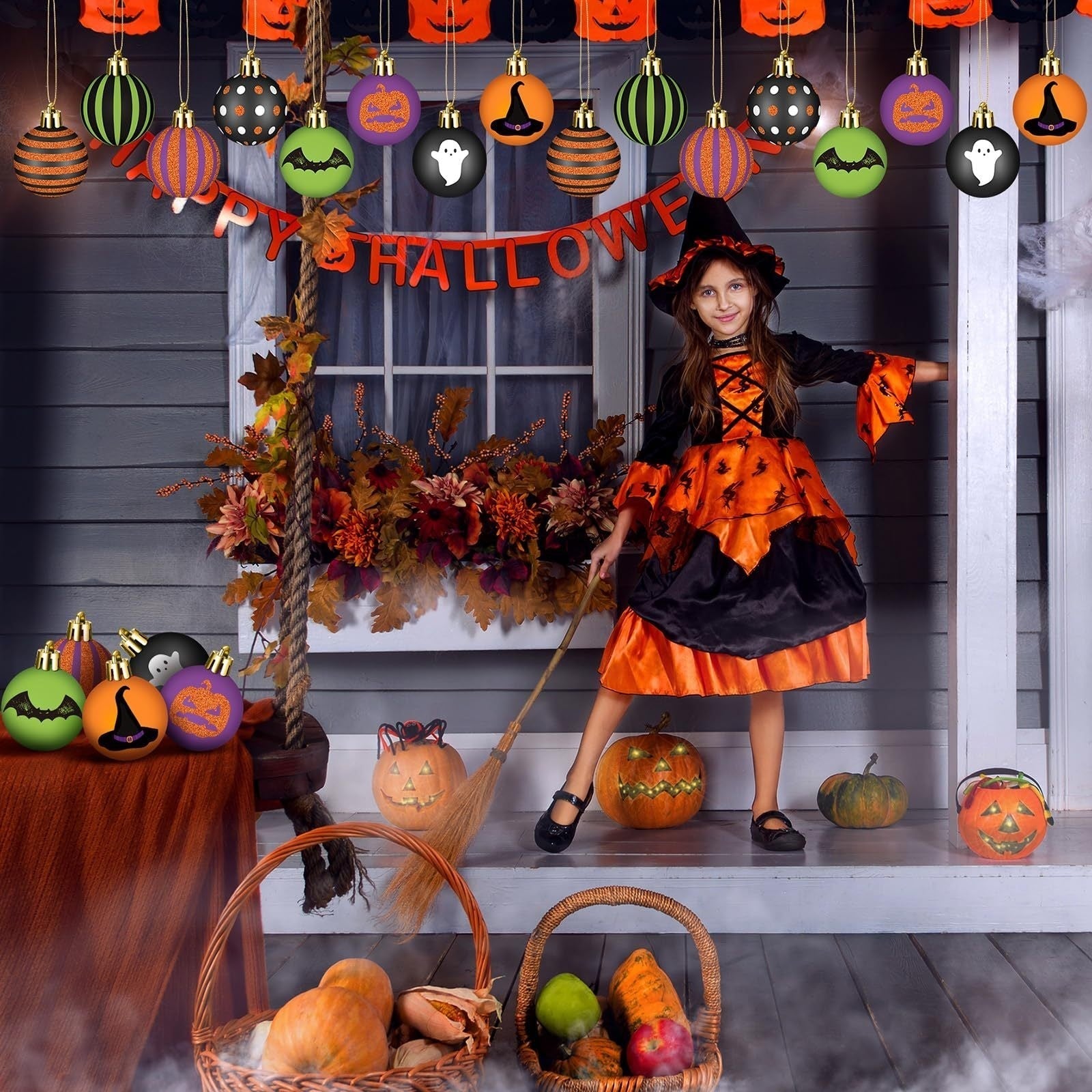 Halloween Tree Ornaments Spooky Baubles Set (24pcs) - Tophatter Daily Deals