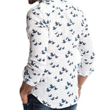 3D printed linen colorblock stand collar shirt 0 - Tophatter Daily Deals