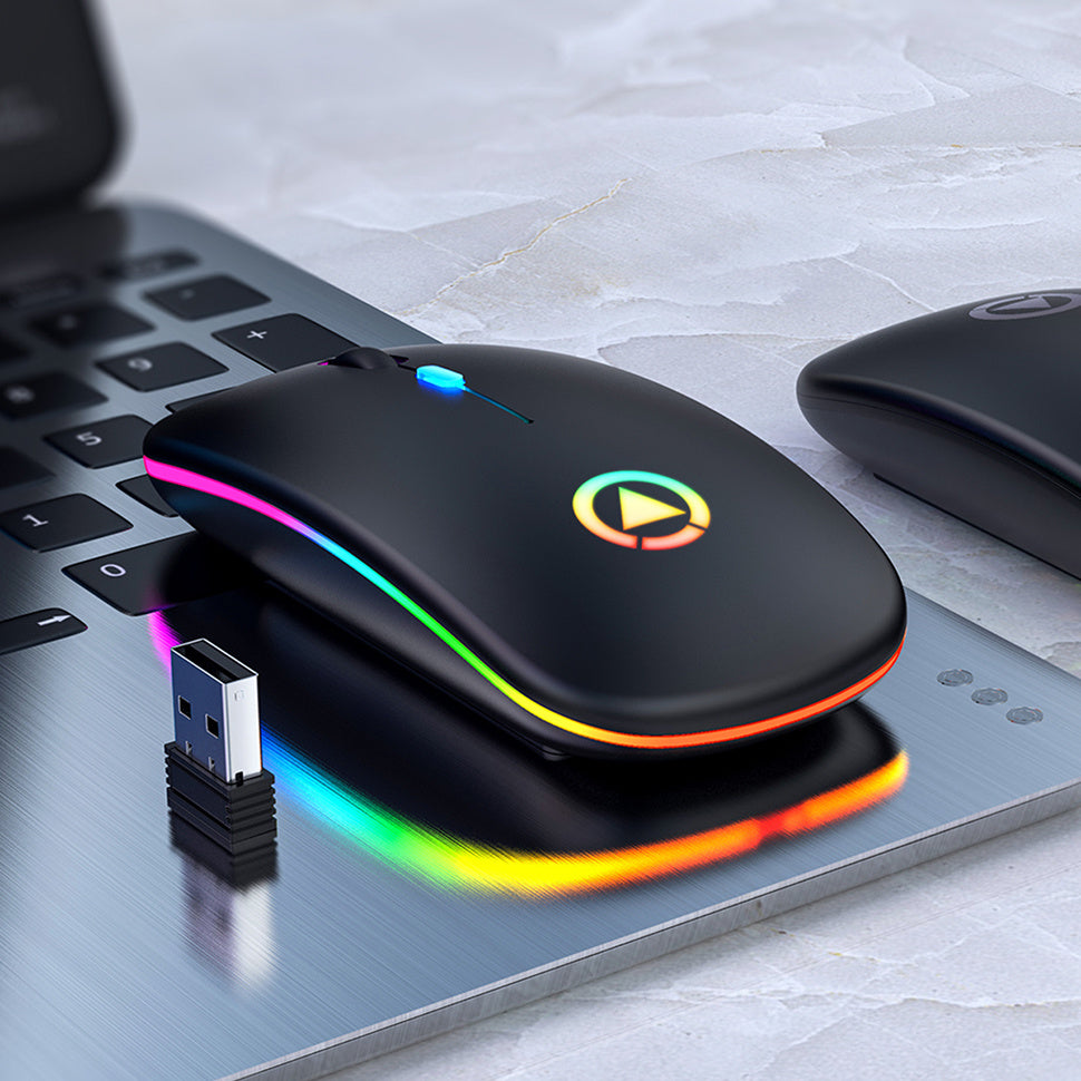BLACK Silent ULTRA THIN rechargeable wireless mouse 7 GLOWING LIGHTS 0 - Tophatter Daily Deals