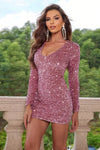 Sequin V-Neck Long Sleeve Mini Dress Cocktail Dresses - Tophatter Daily Deals