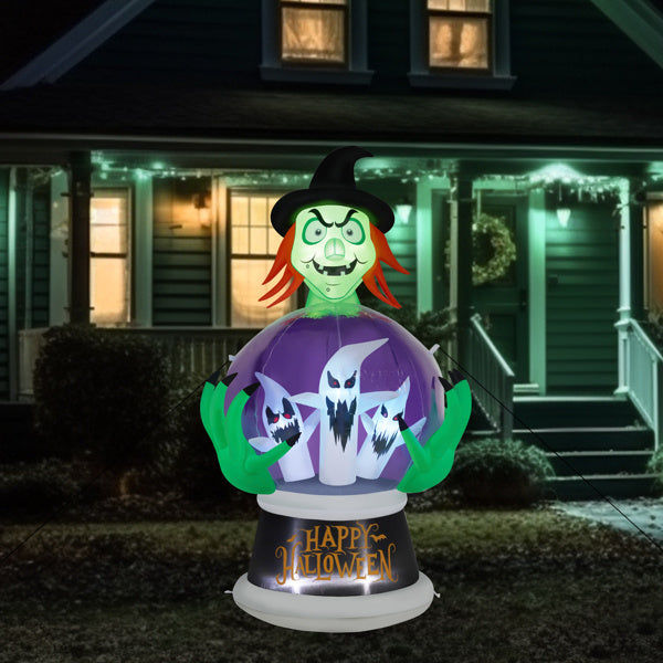 Witch Inflatable 5.9ft Crystal Ball Halloween Decor 2025 3D Changing Face Moving Picture Frame - Tophatter Daily Deals