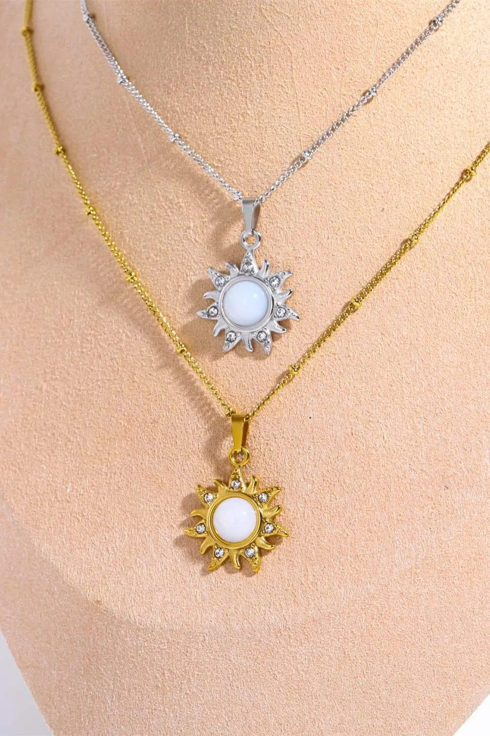 Opal Sun Pendant Stainless Steel Necklace Necklaces - Tophatter Daily Deals