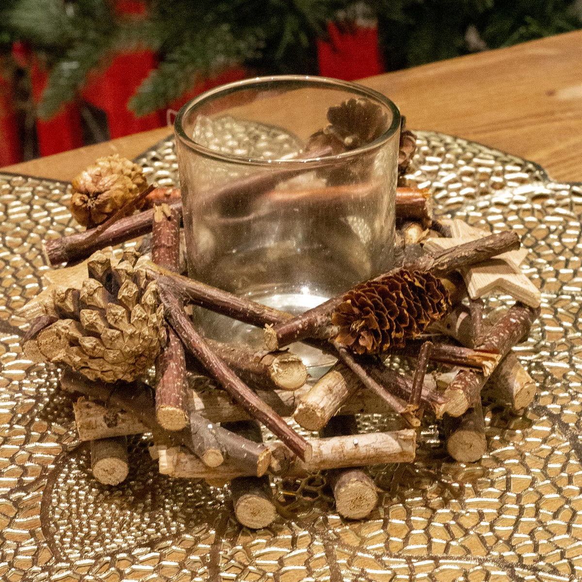 Rustic Wooden Glass Festive Christmas Tealight Candle Holder Decoration Centerpiece Candle Holder - Tophatter Daily Deals