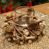 Rustic Wooden Glass Festive Christmas Tealight Candle Holder Decoration Centerpiece Candle Holder - Tophatter Daily Deals