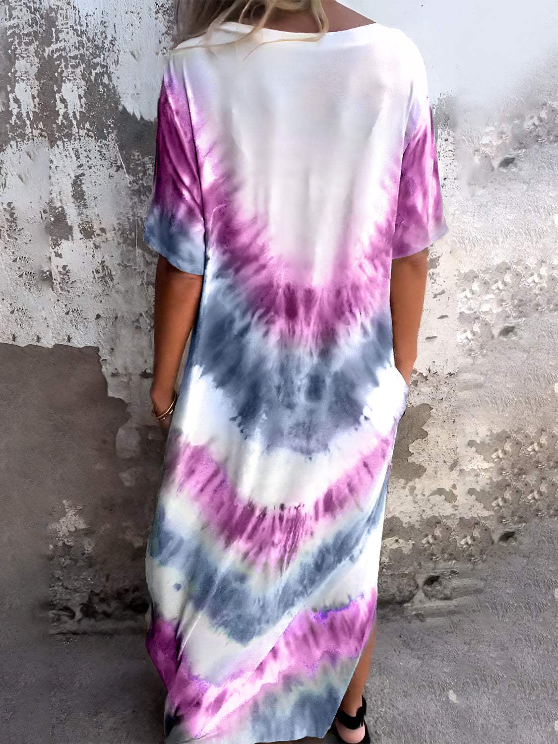 Full Size Pocketed Tie-Dye Short Sleeve Dress Casual Dresses - Tophatter Daily Deals