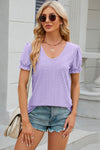 Eyelet Round Neck Flounce Sleeve T-Shirt Lavender Women's T-Shirts - Tophatter Daily Deals