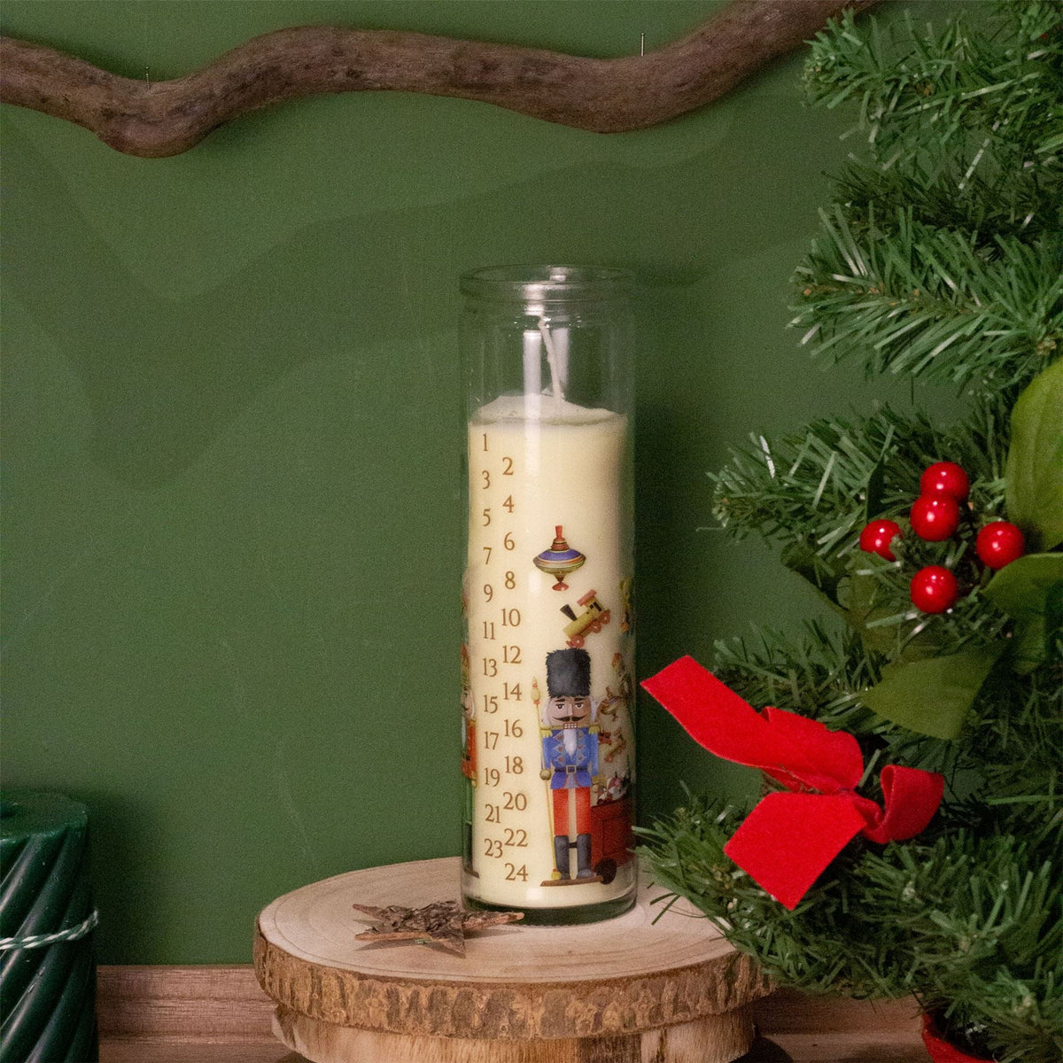 Santa's Workshop Christmas Advent Candle | Pillar Candle in Glass Jar - 21cm Advent Candle - Tophatter Daily Deals