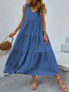 Tiered V-Neck Sleeve Dress Dusty Blue Casual Dresses - Tophatter Daily Deals