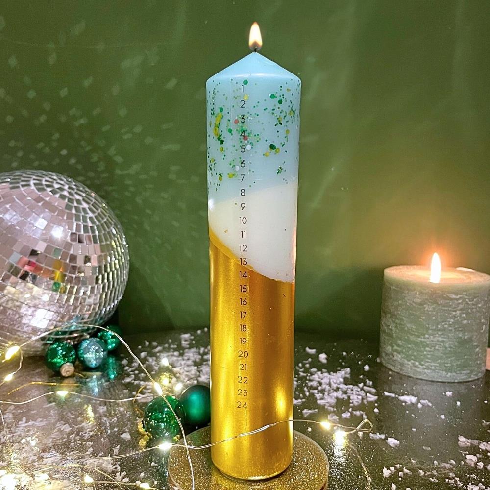 The Colour Emporium Crushed Emerald Hand-dipped Christmas Advent Pillar Candle Advent Candle - Tophatter Daily Deals