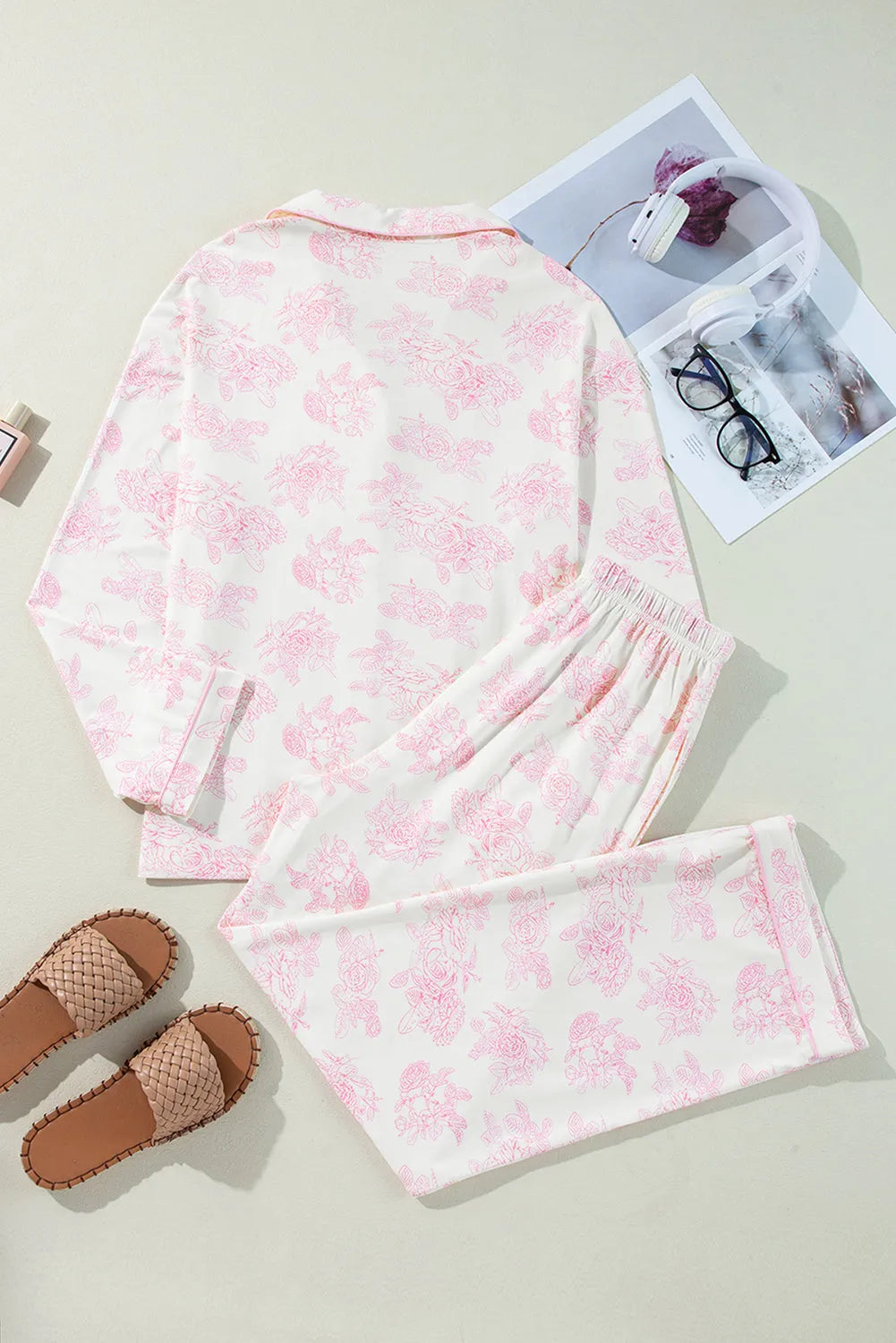 Pink Floral Long Sleeve and Pants Pajamas Set Loungewear & Sleepwear/Sleepwear - Tophatter Daily Deals