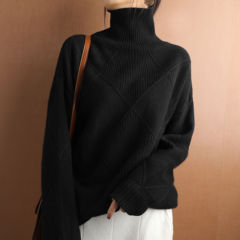 Soft Cozy Womens Sweater - Oversized Diamond Knit Winter Black 3D Changing Face Moving Picture Frame - Tophatter Daily Deals