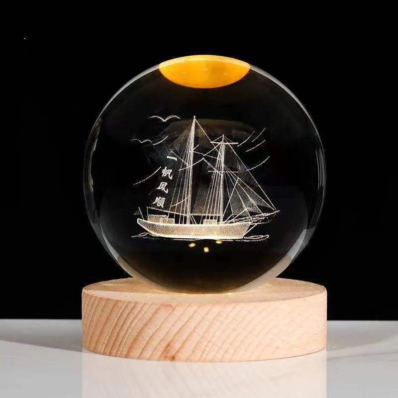 Luminous Starry Sky And Planets Moon Moon Crystal Ball Small Night Lamp Projection Ambience Light Creative Gift New Strange Gift Solid Wood Lamp Holder Smooth sailing 6CM Lamps - Tophatter Daily Deals