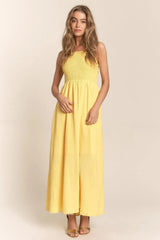 J.NNA Texture Crisscross Back Tie Smocked Maxi Dress Casual Dresses - Tophatter Daily Deals
