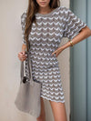 Chevron Round Neck Short Sleeve Knit Dress Casual Dresses - Tophatter Daily Deals