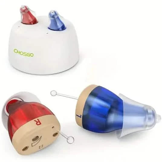 Rechargeable Hearing Aids – Invisible In-Ear, Noise Reduction, Volume Control Red Blue In-Ear Headphones - Tophatter Daily Deals