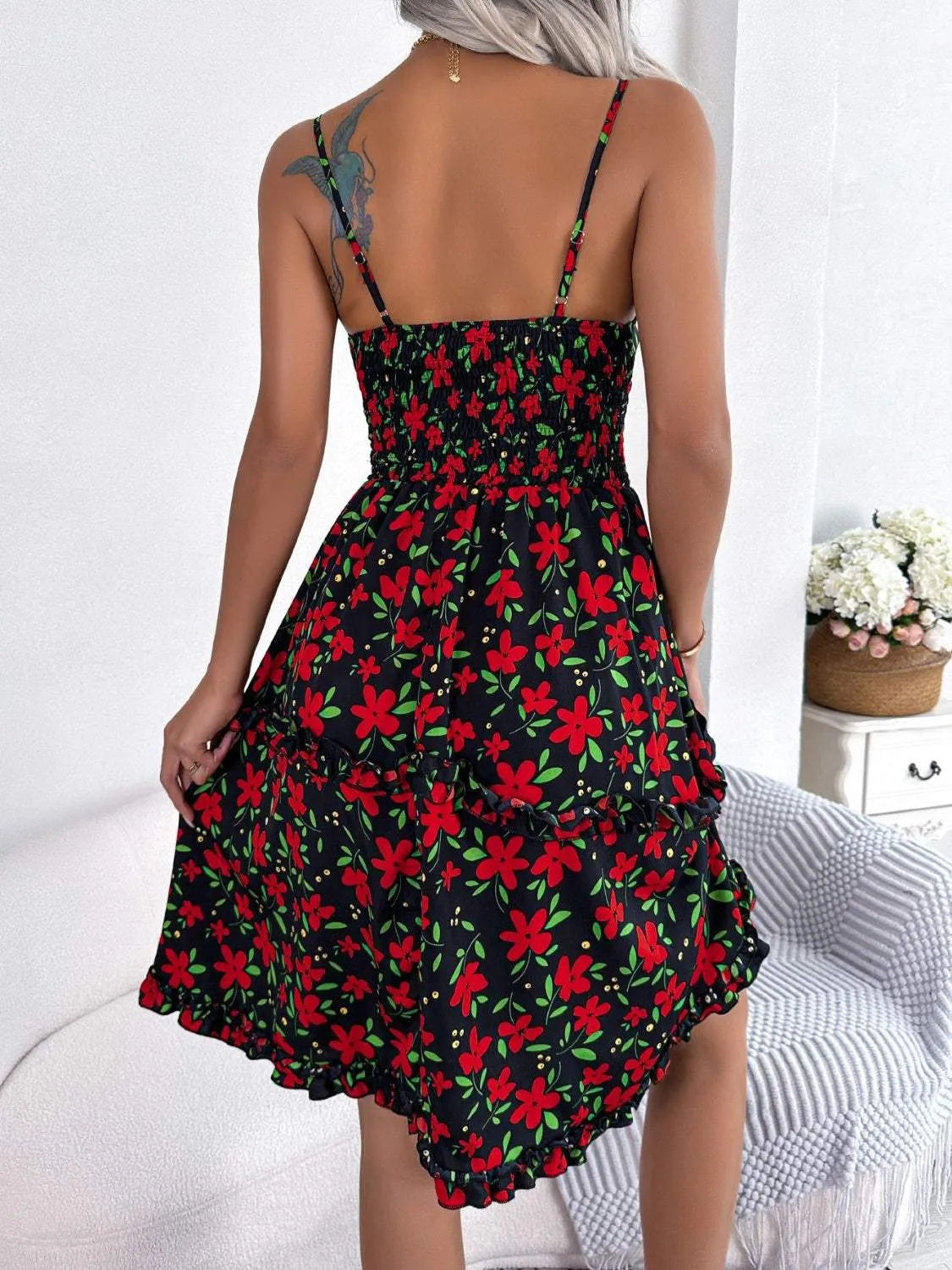 Printed Plunge Cap Sleeve Cami Dress Casual Dresses - Tophatter Daily Deals