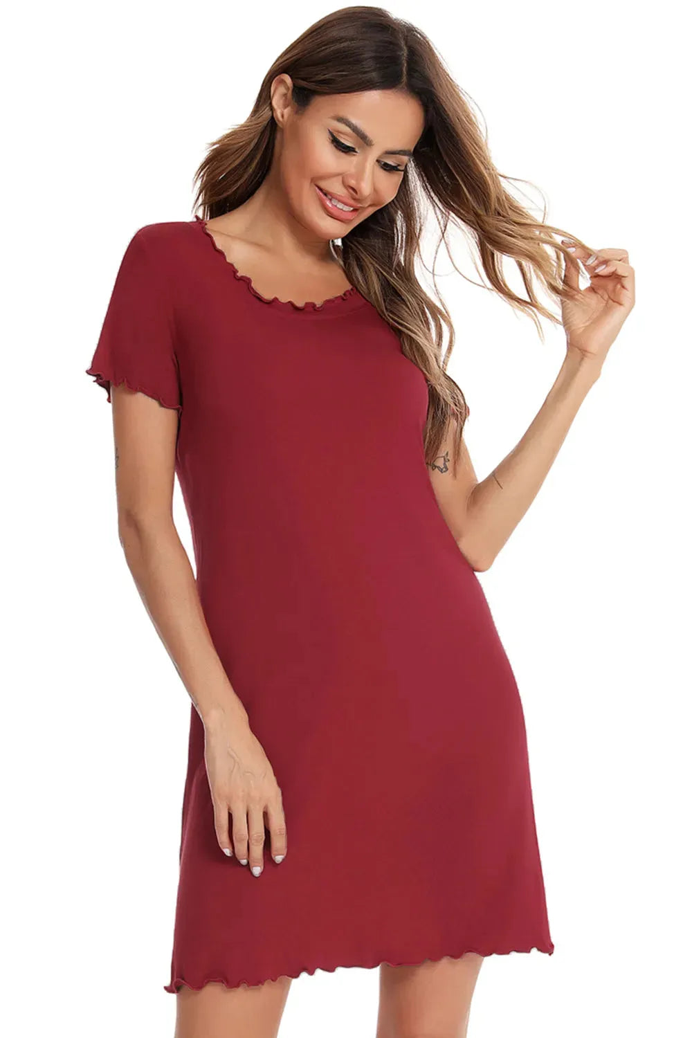Round Neck Short Sleeve Lounge Dress Sleep Dresses - Tophatter Daily Deals