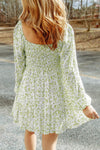 Smocked Floral Square Neck Balloon Sleeve Dress Casual Dresses - Tophatter Daily Deals