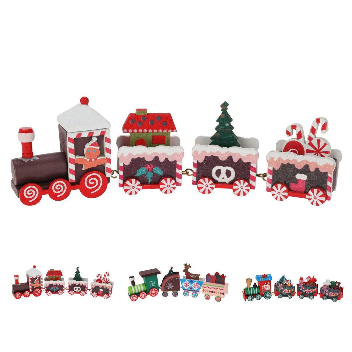 Wooden Christmas Train Set | Mini Toy Train Ornament Festive Decoration - 20cm Train Set - Tophatter Daily Deals