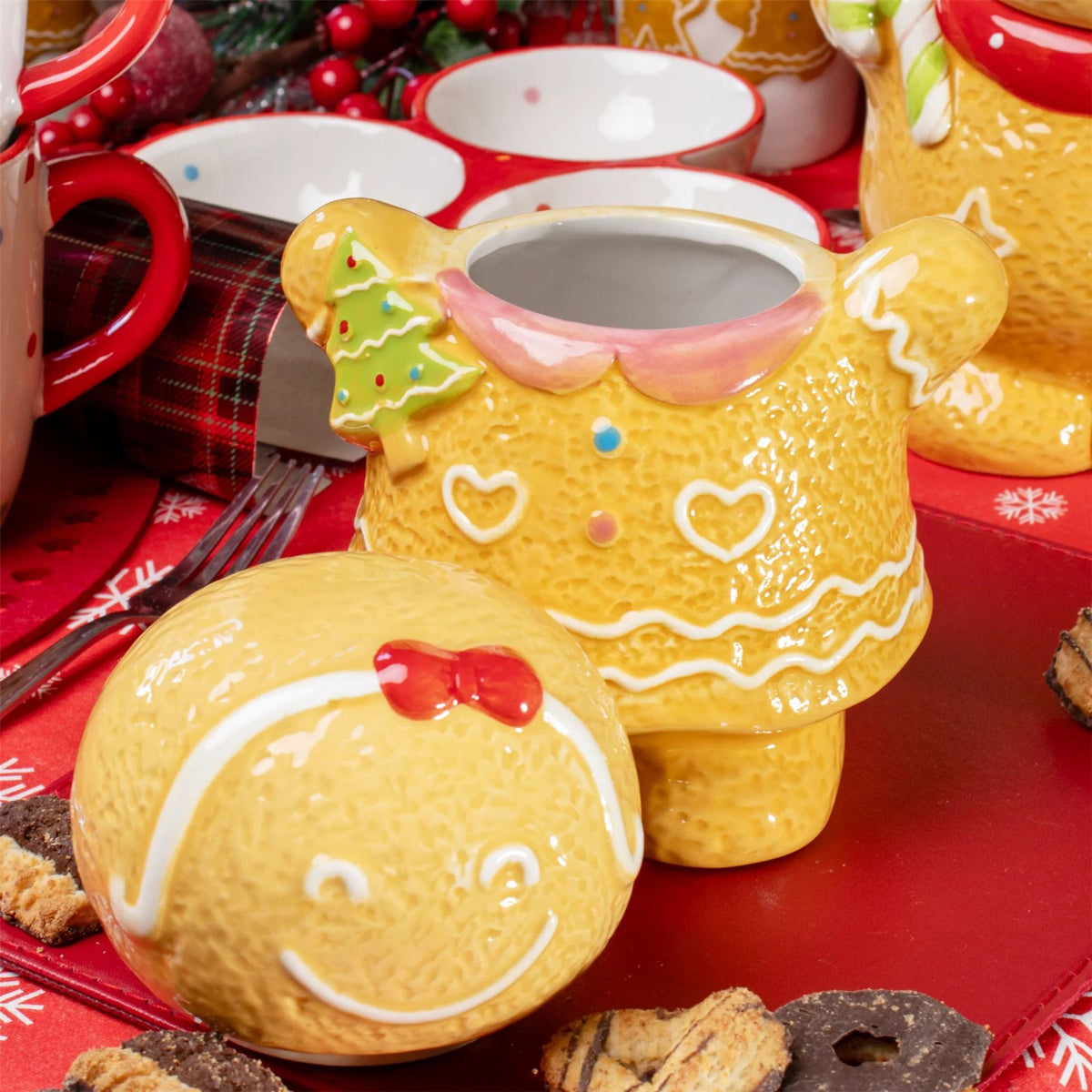 Gingerbread Girl Christmas Storage Jar | Festive Ceramic Kitchen Cookie Jar 18cm Jar - Tophatter Daily Deals