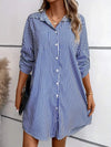 Striped Button Up Long Sleeve Mini Shirt Dress Ultra marine Casual Dresses - Tophatter Daily Deals