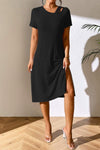 Ribbed Asymmetrical Neck Short Sleeve Dress Casual Dresses - Tophatter Daily Deals