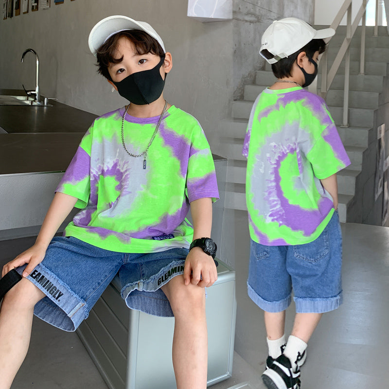 Boys Loose Short Sleeve T-Shirt Shorts Set Purple Two piece set 0 - Tophatter Daily Deals