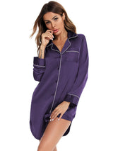 Button Up Lapel Collar Night Dress with Pocket Sleep Dresses - Tophatter Daily Deals
