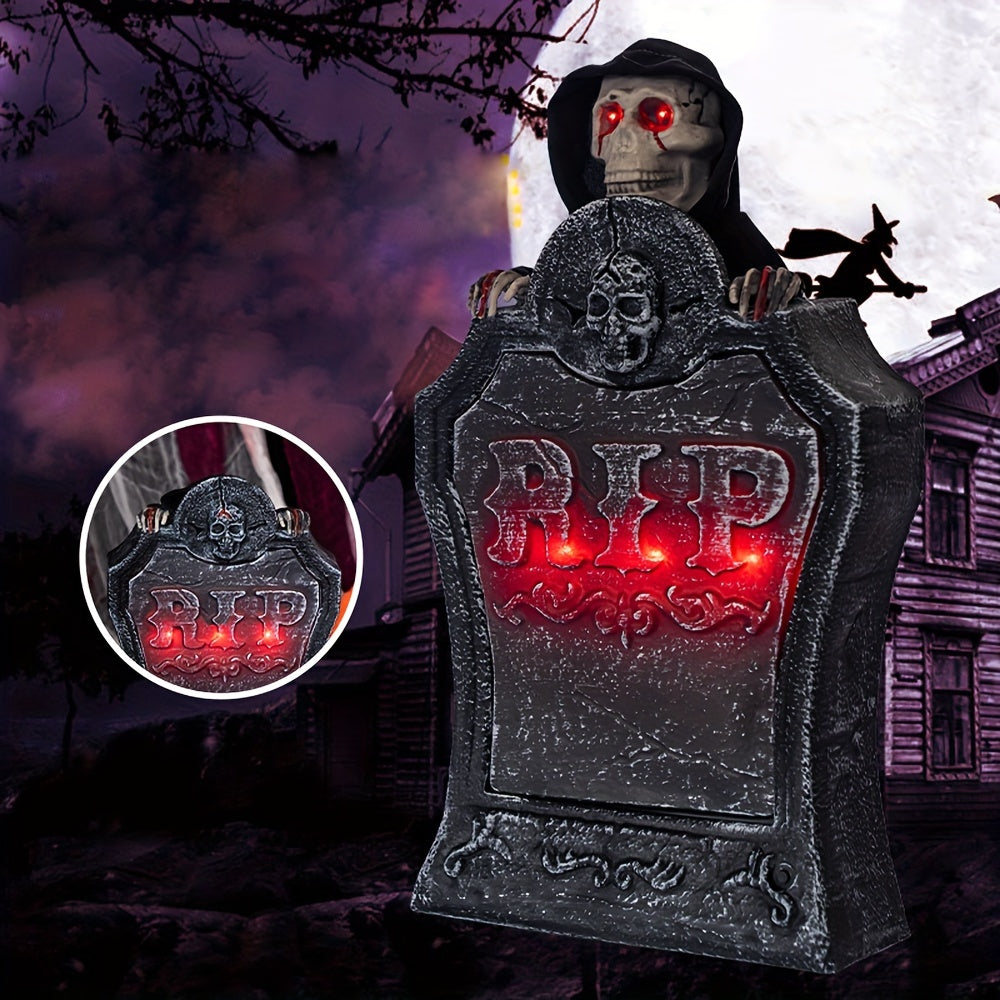 Glowing Halloween Tombstone with Red Light Skull Halloween - Tophatter Daily Deals