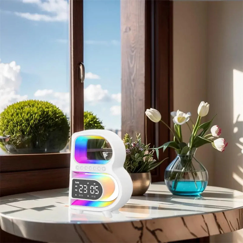 2024 New B-Shaped Blutooth Speaker Multifunctional Smart Music Rhythm Lighting Phone Wireless Charger TF Card AUX Input Standard Mode 0 - Tophatter Daily Deals
