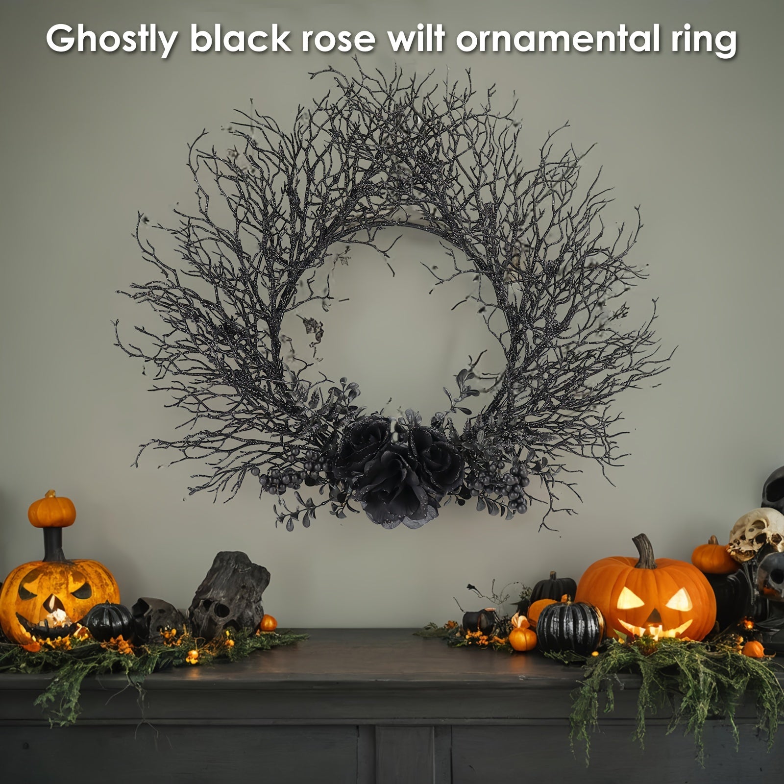 Halloween Deadwood Wreath Black Roses Wall Hanging Halloween - Tophatter Daily Deals