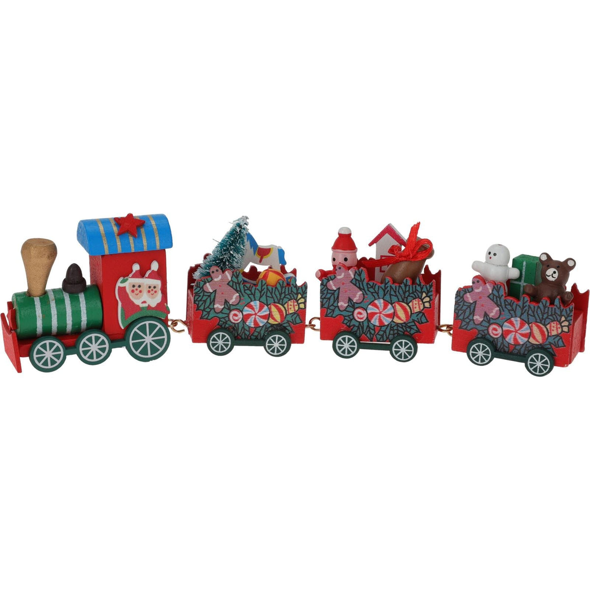 Wooden Christmas Train Set | Mini Toy Train Ornament Festive Decoration - 20cm Train Set - Tophatter Daily Deals