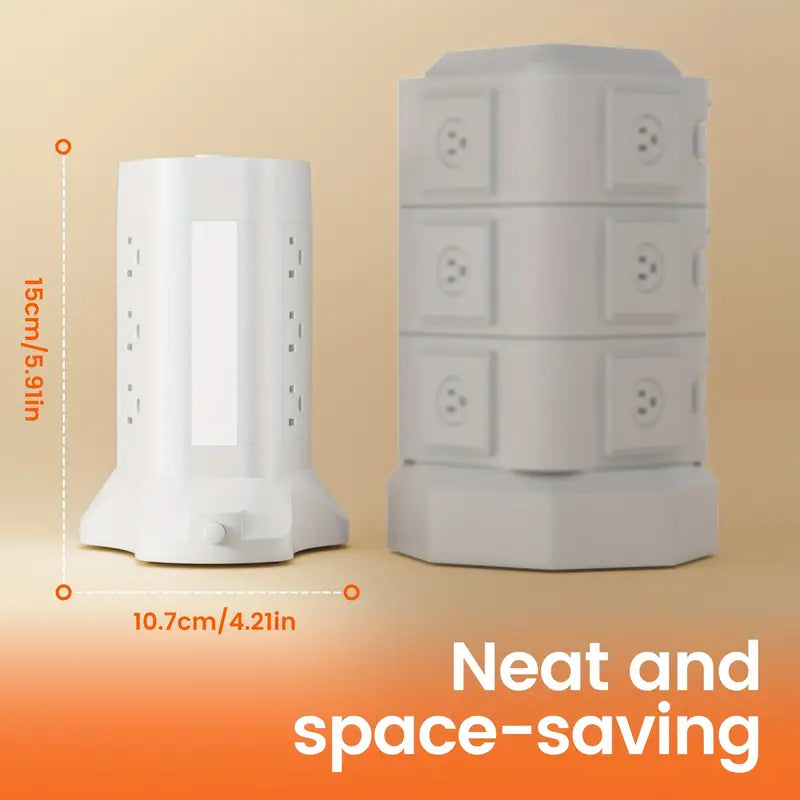 14-in-1 Power Strip Tower with 4 USB Ports & 9 AC Outlets, 10ft Extension Cable, Adjustable 3-Color Night Light Electronics - Tophatter Daily Deals