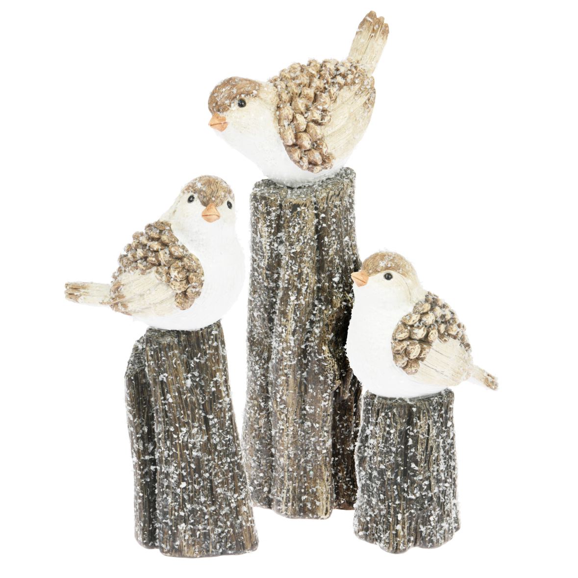 Festive 3 Piece Snowbird Christmas Ornament | Resin Winter Snow Christmas Decoration | Bird Statue Figurine Indoor Christmas Decorations Ornament - Tophatter Daily Deals