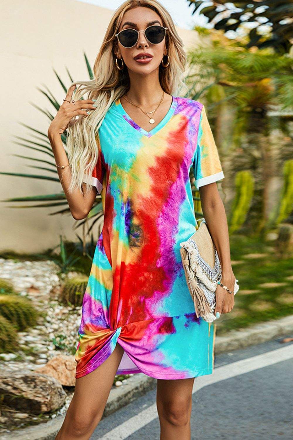 Twisted V-Neck Short Sleeve Dress Casual Dresses - Tophatter Daily Deals