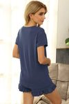 V-Neck Short Sleeve Top and Drawstring Shorts Lounge Set Loungewear Sets - Tophatter Daily Deals