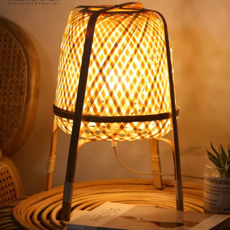 Bamboo Woven Decorative Table Lamp Creative Bedroom Bedside Lamp 0 - Tophatter Daily Deals
