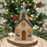 Village Church Tealight Candle Holder | Rustic Pottery Chapel Tea Light Ornament Candle Holder - Tophatter Daily Deals