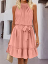 Frill Tied Mock Neck Sleeveless Dress Peach Casual Dresses - Tophatter Daily Deals