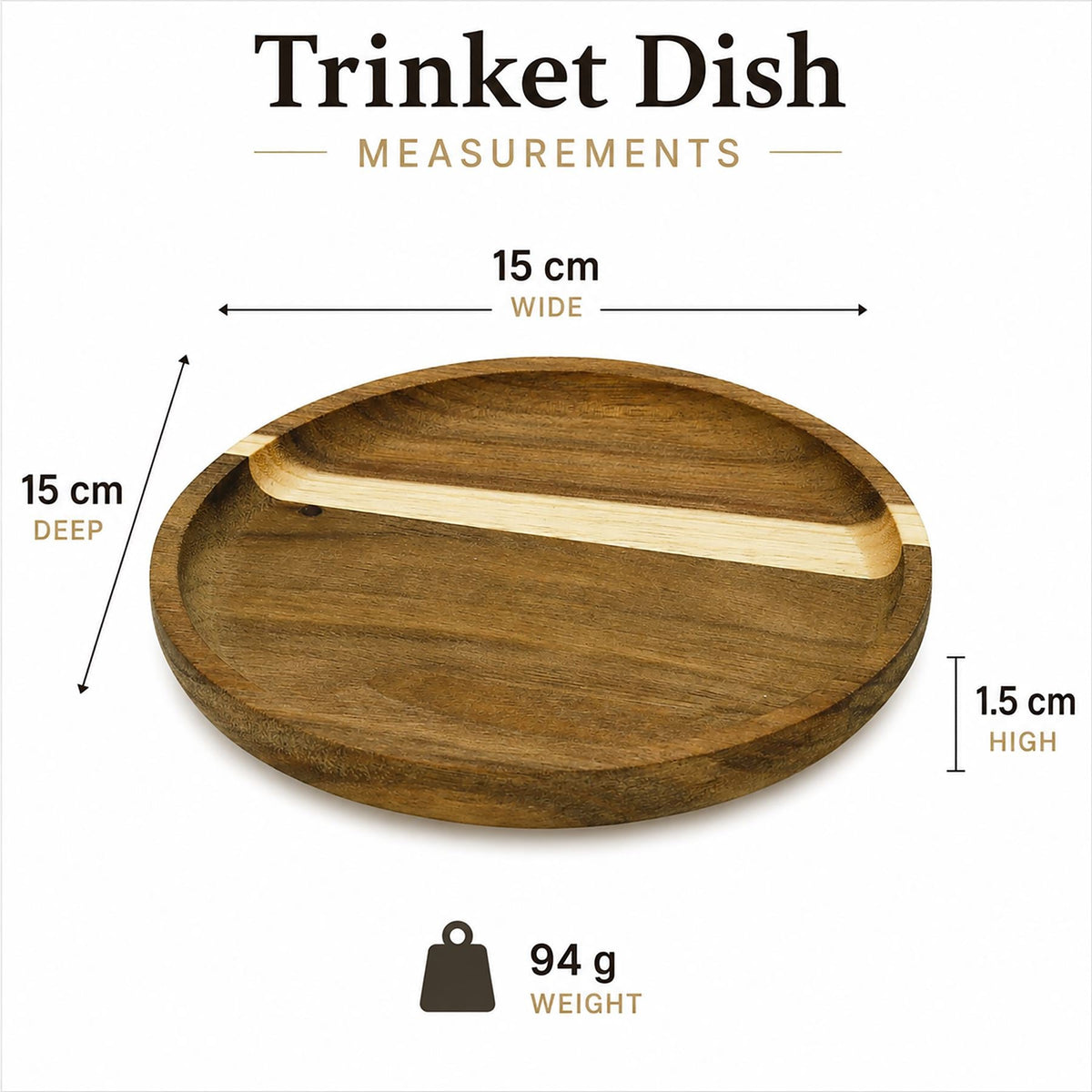 Wooden Trinket Tray, 15cm Round Rustic Trinket Dish in Natural Wood Trinket Dish - Tophatter Daily Deals