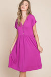 BOMBOM V-Neck Short Sleeve Dress Magenta Casual Dresses - Tophatter Daily Deals